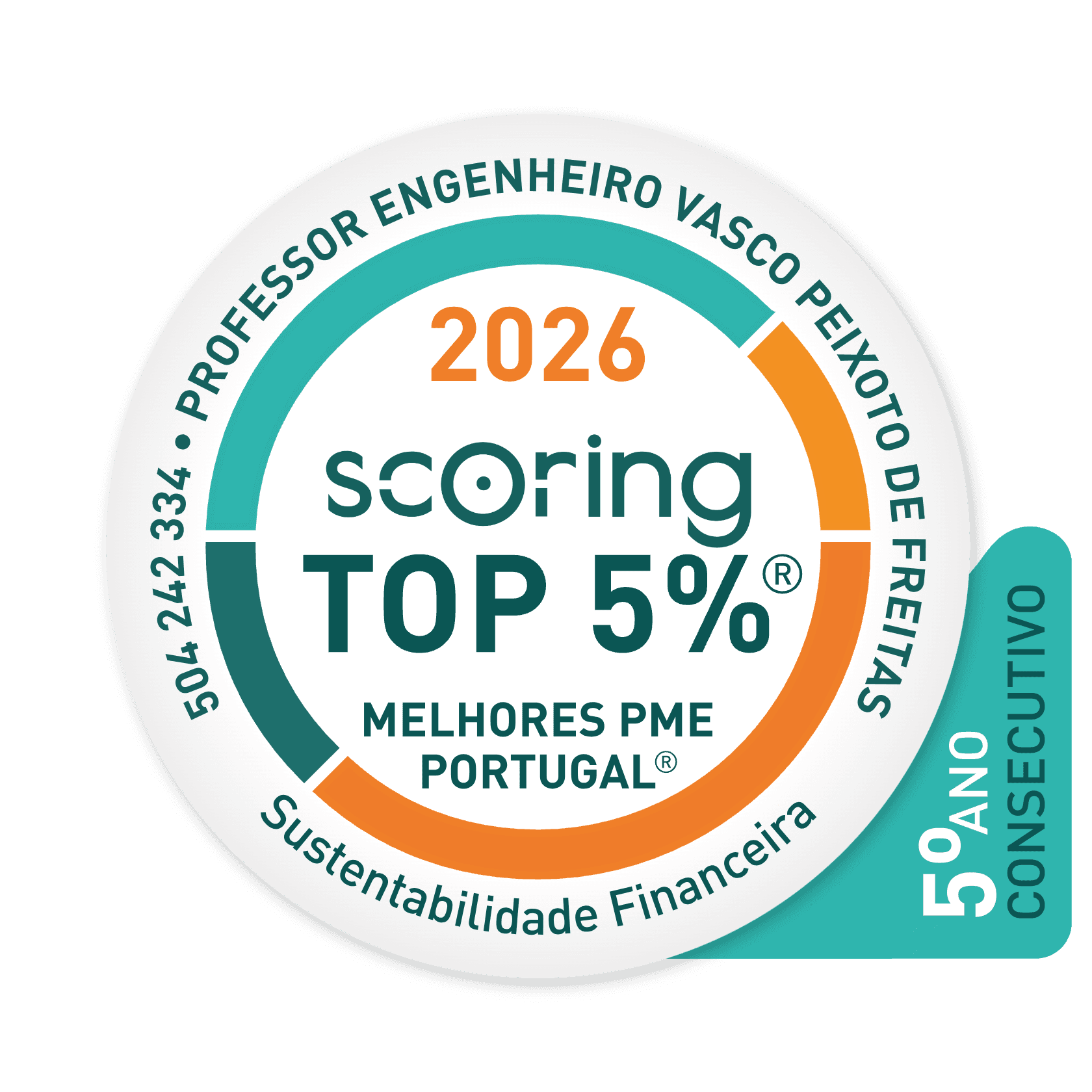 Selo TOP 5% 2026 — PROFESSOR ENGENHEIRO VASCO PEIXOTO DE FREITAS, LDA