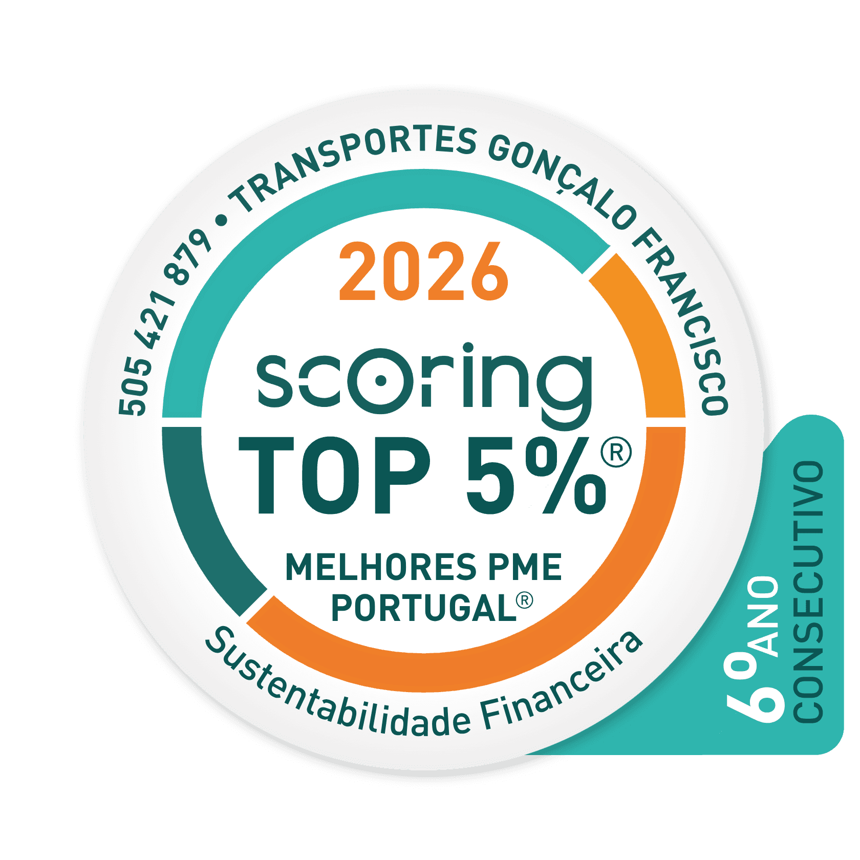 Selo TOP 5% 2026 — TRANSPORTES GONÇALO FRANCISCO, LDA