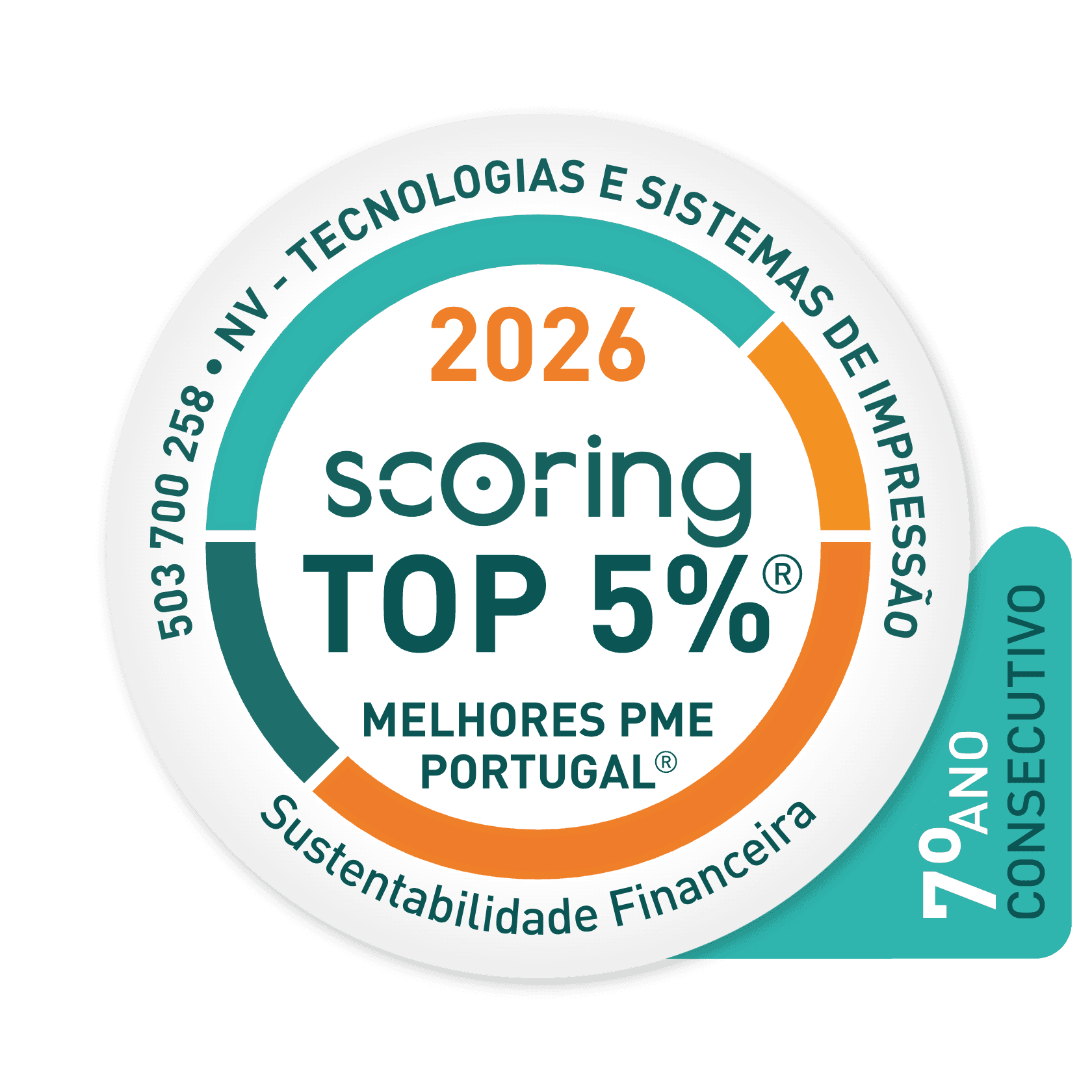 Selo TOP 5% 2026 — NV - TECNOLOGIAS E SISTEMAS DE IMPRESSÃO, LDA