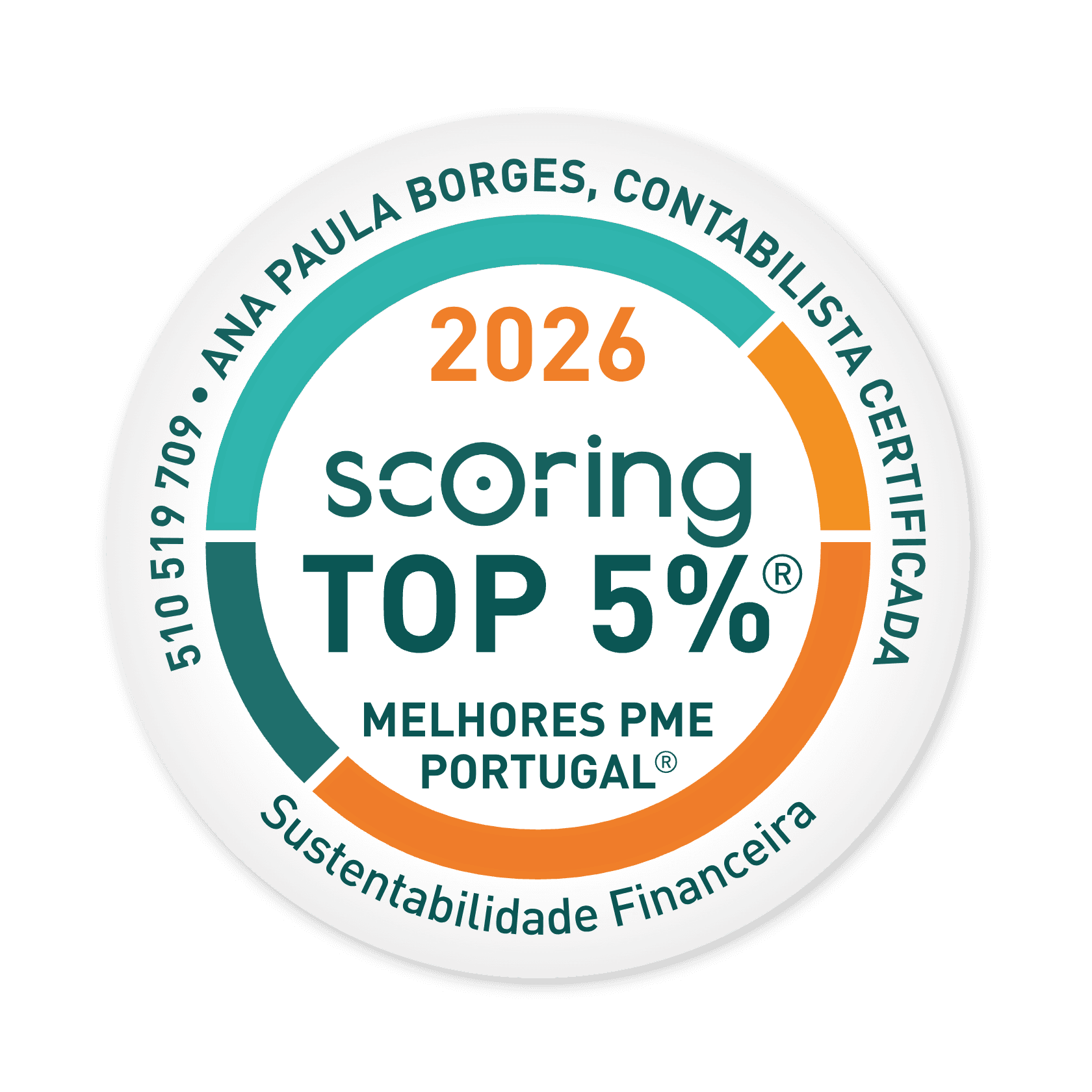 Selo TOP 5% 2026 — ANA PAULA BORGES, CONTABILISTA CERTIFICADA, SP, UNIPESSOAL, LDA