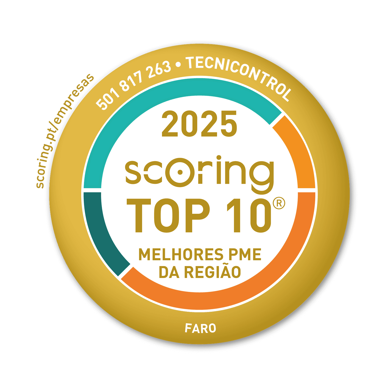 Selo TOP 10 Região 2025 — TECNICONTROL - ELECTRÓNICA, SEGURANÇA E COMUNICAÇÕES, LDA