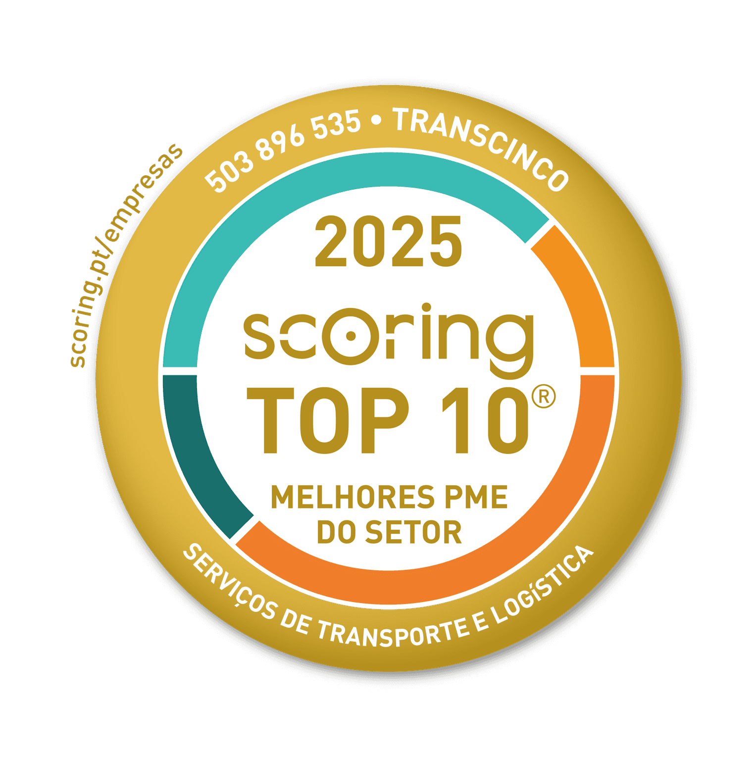 Selo TOP 10 2025 — TRANSCINCO - TRÂNSITOS E SERVIÇOS, LDA