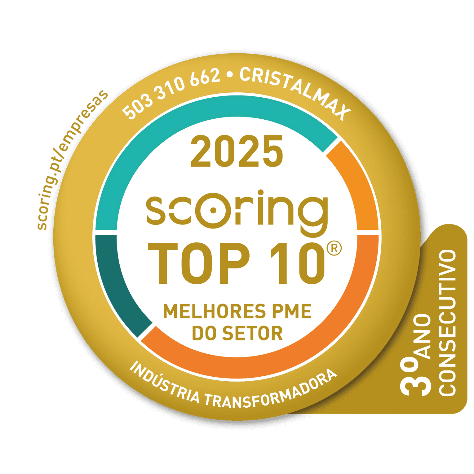 Selo TOP 10 2025 — CRISTALMAX - INDÚSTRIA DE VIDROS, S.A.