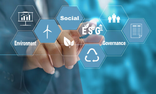 Sustainable business  investment concept (Environmental, Social, Governance: ESG).Hand touching icon business virtual on screen.